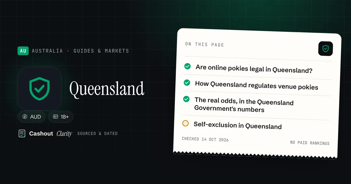 Online pokies in QLD: law, real odds, help Online pokies in QLD: law, real odds, help — illustration summarising this guide: Are online pokies legal in Queensland?; How Queensland regulates venue pokies; The real odds, in the Queensland Government's numbers; Self-exclusion in Queensland